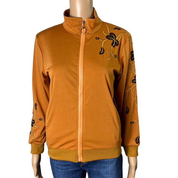 Orange Floral Lightweight Full-Zip Sweatshirt Size S - Picture 2 of 6
